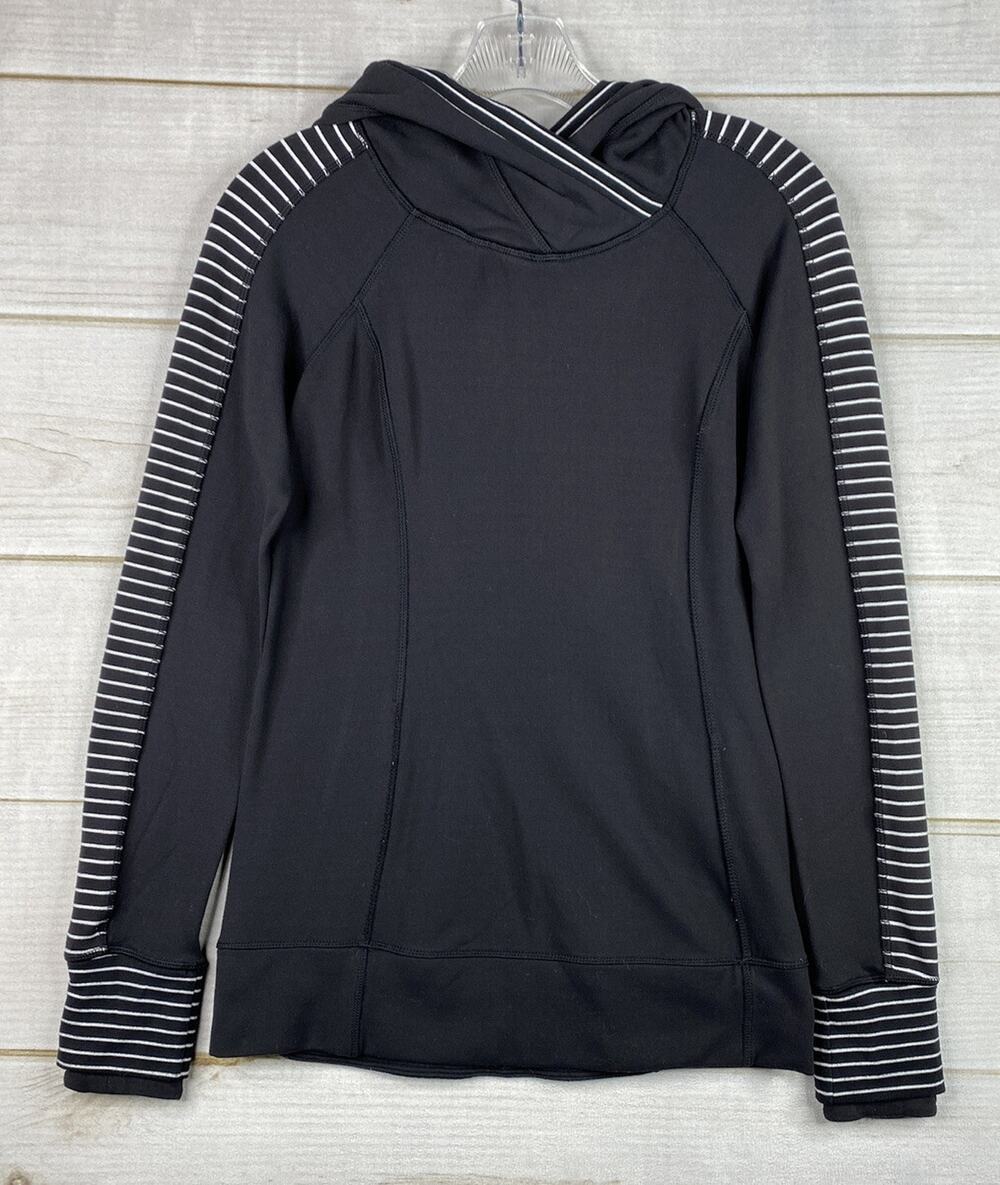 Lululemon Think Fast Hoodie Womens 4 Black White Pullover Hooded Top Active Gym